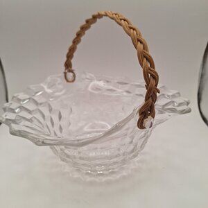 FOSTORIA AMERICAN LARGE 9" CRYSTAL BASKET WITH REED HANDLE EUC
